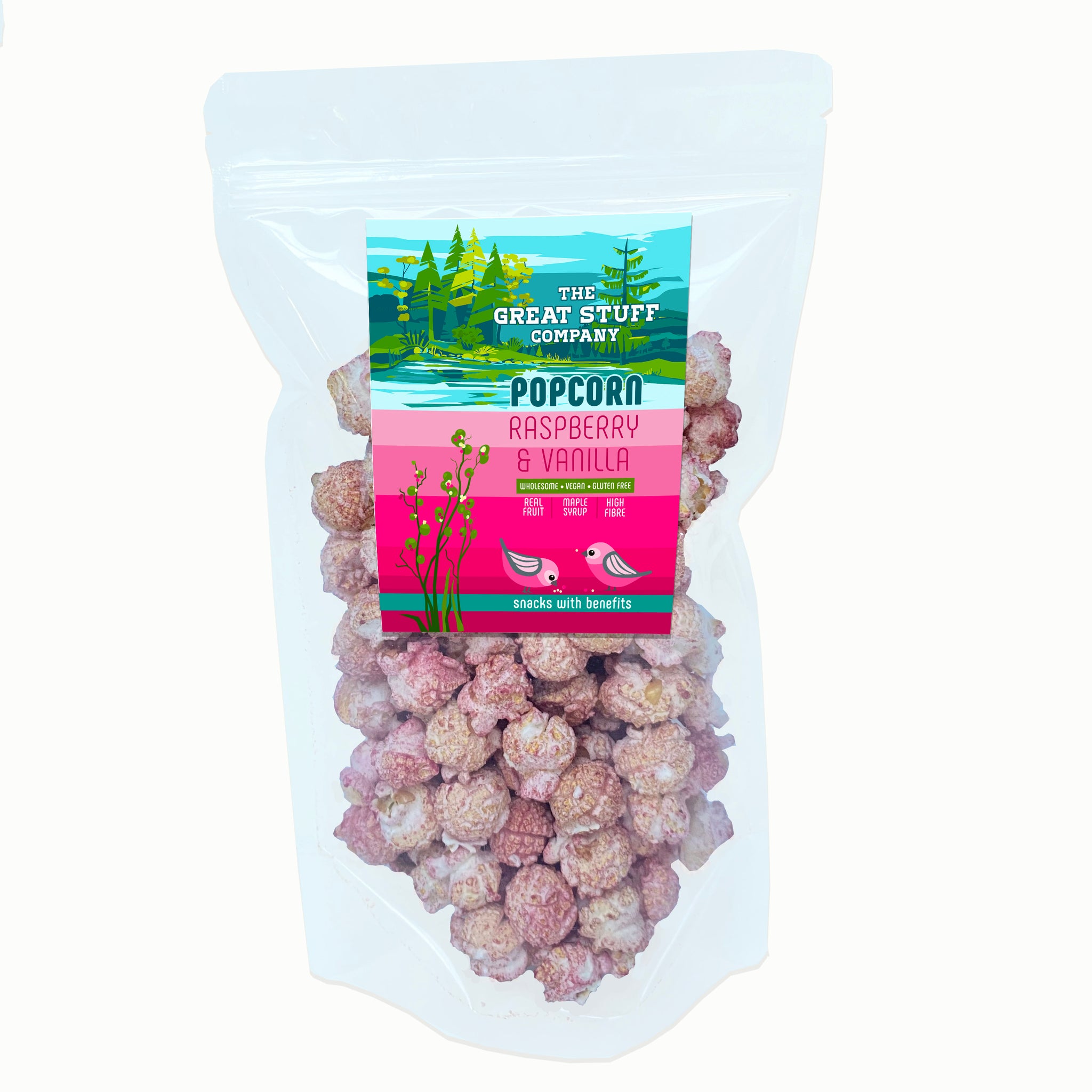 Sweet Raspberry & Vanilla Popcorn with maple syrup - 50g pouch