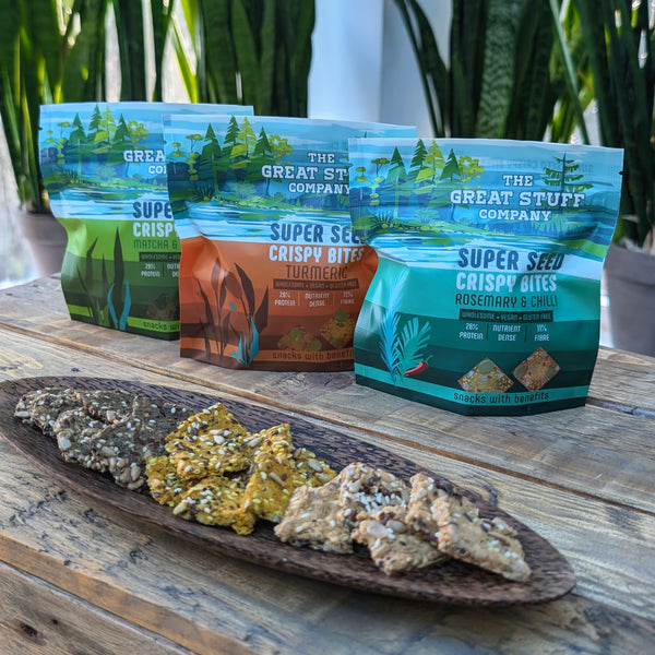 Super Seed Crispy Bites with Matcha & Spirulina - Gluten Free - 60g bag