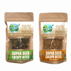 Super Seed Crispy Bites with Tumeric & Matcha/Spirulina - Mixed Box - 10 bags - free shipping
