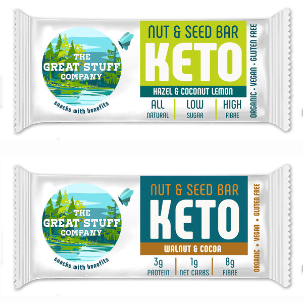 Baked Keto Bars - Mixed Pack of Walnut & Cocoa and Hazel & Coconut Lemon
